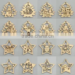 Customized Christmas Decorations Laser Cutting Hollow Tree Star Wood Chip Craft thumbnail-1
