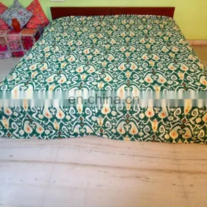 Ikat Kantha Quilt Green Kantha Quilt Ikat Quilt Indian Ikat Blanket Bedspread thumbnail-2