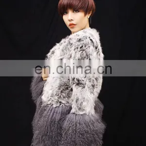 Factory Price Lamb Fur Coat With Mongolian Lamb Fur Trimming for Ladies thumbnail-4