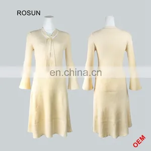 Latest Girls Sweater Round Neck Designs Knitted Midi Dress With Black Background For Spring of Wholesale Clothing thumbnail-4