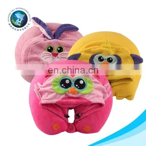 Various u Cushion Promotion u Shaped Neck Pillow With Hat Custom Cute Soft Plush Animal Design Rest Travel Neck Pillow thumbnail-1