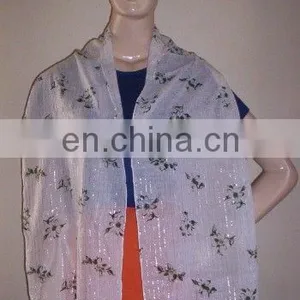 Cotton Printed Scarf With Silver Lurex thumbnail-1