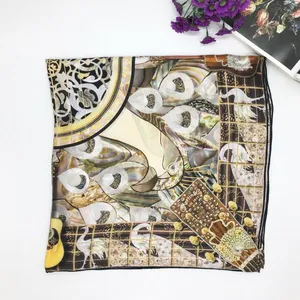 High Grade Low MOQ Custom Printed Silk Scarf With Tassels thumbnail-1