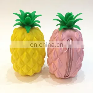 Portable Women Kids Cartoon Fruit Coin Purse Wallet Case Silicone Pineapple Key Bag Pouch thumbnail-4