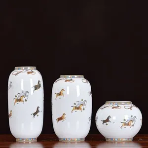 New Chinese Creative Horse Hand Made Color Paint White Ceramic Vase For Shopping Mall Decor thumbnail-1