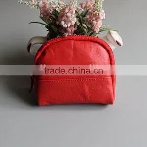 Colorful Genuine Waxy Leather Ladies Zipper Coin Purse Change Bag With Keyring thumbnail-3