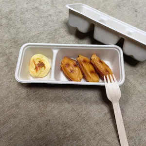 100% Compost Sugarcane Biodegradable Tableware Disposable Bagasse Single Cell Double Cell Three Cell Rectangular Paper Box thumbnail-3