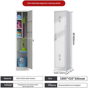 Professional Janitor Cupboard With S-Hook Hanging Rod | Easy-to-Clean Metal Cleaning Supply Organizer for Healthcare thumbnail-2