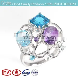 Mirror Polished White Rhodium Fashion Sterling Silver Jewelry Ring With Stock thumbnail-1