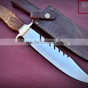 Bowie Hunting Custom Handmade Stainless Steel 15 Inch Hunting Knife Solid Walnut Wood Handle and Brass Thumb Guard / Clip thumbnail-1