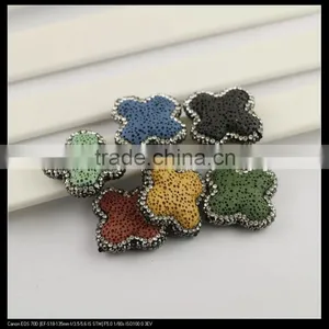LFD-0100B Wholesale Mixed Color Natural Volcanic Stone Loose Bead With Pave Rhinestone Crystal Connector Beads Jewelry Making thumbnail-3