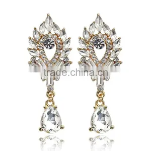 Korean Wind Women Crystal Rhinestone Leaves Water Drop Earrings Wedding Gift thumbnail-6