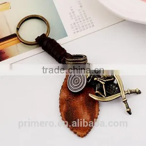 Retro Punk Jewelry Alloy Skull Braided Men Real Leather Skeleton Key Chains thumbnail-5