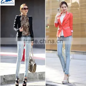 Jeans Femme 2016 Autumn Fashion Women Jeans Rhinestone Slim Ripped Feet Pencil Skinny Jeans Women Trousers thumbnail-1