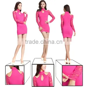 Latest Factory Design Hot Sexy Women Short Wedding Dresses Lace Long Sleeve Crossed Neck Dress thumbnail-2