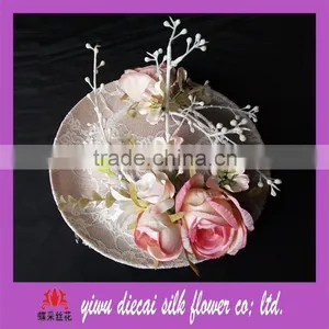 Artificial Rose Flower Lace Coverage Lady Sinamay Hat thumbnail-3