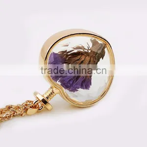Dried Flower Necklace Romantic Crystal Glass Heart Shape Floating Locket Pendant for Women Girls thumbnail-2