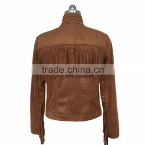Fashion Women Motorcycle pu Jacket Brown thumbnail-1