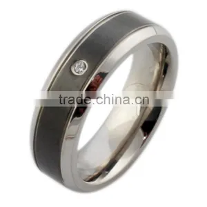 IP Black Plating Highly Polished Titanium Steel Diamond Couple Rings thumbnail-3