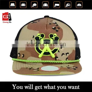 Wholesale Custom Cheap Neon Green Fashion 100% Cotton 3D Embroidery Mesh Trucker Cap With Rope thumbnail-1