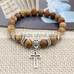 2016 Handmade China of High Quality Cross Lava Natural Stone Bead Bracelet thumbnail-3