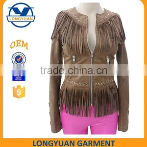 Slim Fit Stylish Fashion Suede Material New Design pu Leather Jacket With Tassels for Woman 2016 thumbnail-1