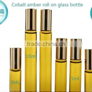 10ml Cobalt Amber Roll on Glass Bottle Walk Bead Glass Bottle With Metal Bead thumbnail-1