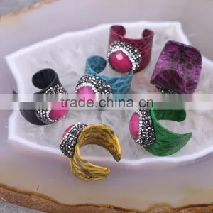 Charm Rose Heart Gem Stone Ring, Snakeskin Rings, Pave Setting Crystal Jewelry Finger Fashion Druzy Ring thumbnail-2