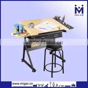 MDF Kids Multi-functional Drafting Drawing Desk With Two Drawers and Chair Set thumbnail-1
