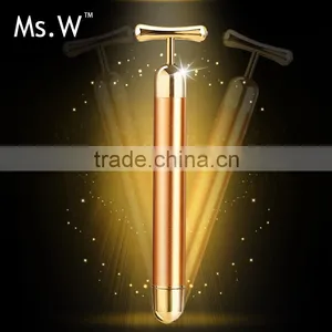 T Shaped Mini Hanheld Vibrating Massager Roller 24K Gold Beauty Massage Bar Facial Anti-wrinkle Roller thumbnail-1