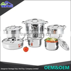 Wholesale Satin Polished Saucepan Stock Rice Cooking Pot and Pan 10pcs Stainless Steel Cookware Sets thumbnail-1