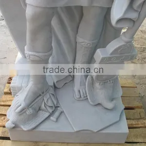 Hand Carved Life-size White Marble Knight Statue thumbnail-3