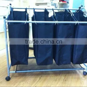 4 Compartments Chrome Laundry Sorter With Wheel thumbnail-3
