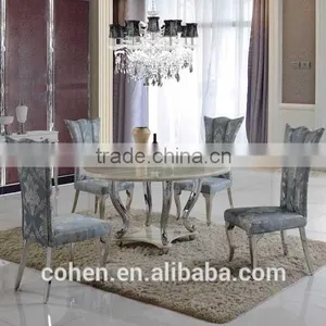 Hosehold 4 People Round Turntable Marble Top Stainless Steel Furniture Dining Table and Chairs With Highest Quality thumbnail-5