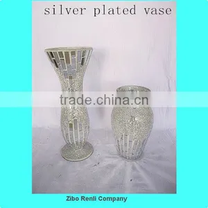 Beautiful Ornament Antique Fancy Crackle Mosaic Chic Silver Long Glass Vase thumbnail-1