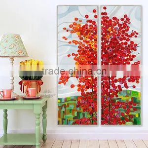 Wall Art 2 Panel Red Tree Oil Canvas Painting Abstract Scenery Picture For Living Room Wall Decor Oil Paintings Framed Stretc thumbnail-1