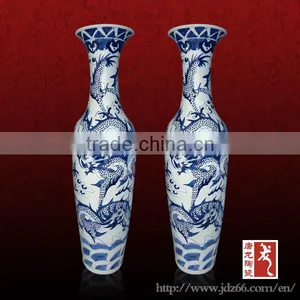 Chinese Antique Tall Blue and White Porcelain Vases With Hand Carved thumbnail-1