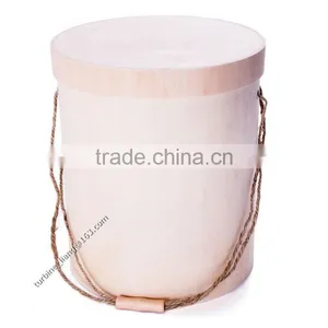 Best Price Unfinished Wood Crafts Cylidrical Veneer Box With Handle thumbnail-1