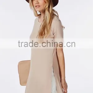 2016 Best Selling Custom Ladies Fashion Split Side Long t Shirt thumbnail-1