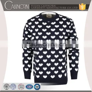 Latest Crew Neck Rib-knit Hem Pullover Heart Shape Jacquard Knitting Sweater thumbnail-1