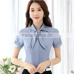 White and Blue Colour Hot-selling Latest Office Blouse Patterns Formal Sexy Blouse Tops thumbnail-2
