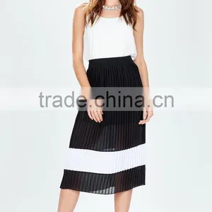 Fashion Pleated Colorblock Midi Skirt/wide Simple Design Skirts 2015 thumbnail-4