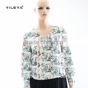 Ladies New Summer Fashionable Printed V Neck Design Long Sleeve Blouse thumbnail-1