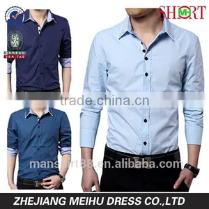 Mens Slim Fit Solid Color Button Down Collar Dress Shirt thumbnail-1