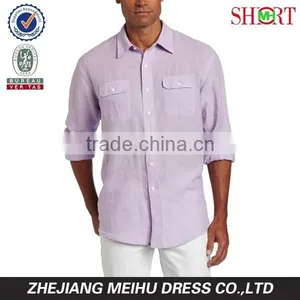 Men's Long Sleeve Solid Double Pocket Linen Casual Shirt thumbnail-3