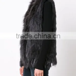 YR006A New Arrive Real Rabbit and Raccoon Hand Knit Vest With Tassels Top Sales Fur Gilet thumbnail-3
