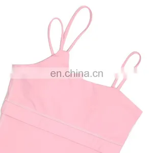 Solid Pink Yoga Padding Camisole Custom Womens Workout Tank Top thumbnail-4