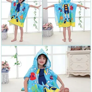 New Children Cute Cartoon Hooded Cloak Beach Towel Animal Printed Microfiber Baby Boys Girls Kids Swimming Bath Towel 120x60cm thumbnail-4