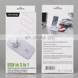 Universal Wireless Charger Wholesale for Iphone New 2019 Trending Product Charger Mobile Phones/earphone/Watch Charger 3 in 1 thumbnail-5