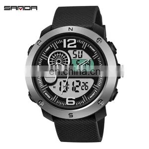 SANDA 762 New Model Men Wristwatch Branded Digital Analog Week Day Showed Silicone Current Watch thumbnail-2